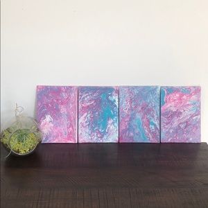 Set of 4 pour paintings on flat canvas wall art